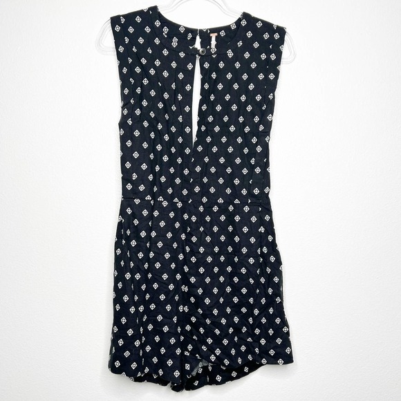 FREE PEOPLE Sleeveless Romper Navy Blue Geometric Medium - Picture 4 of 11